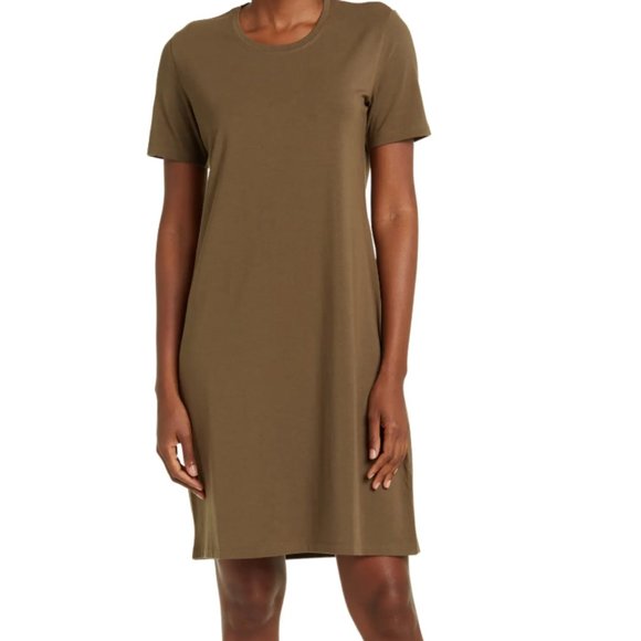 Theory Dresses & Skirts - NWOT Theory T-shirt Mini Dress, Olive Green, Short Sleeve, Womens Size Large